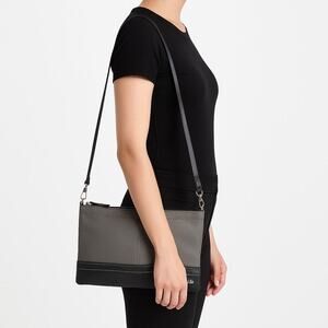 The Sak Leather Crossbody Purse – Gray & Black Two-Tone Pebbled Leather Bag